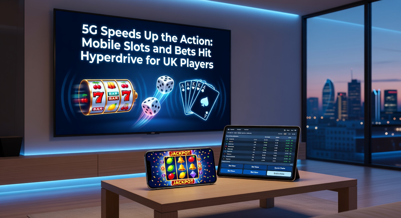 Dynamic split-screen image showing a live sports bet updating in real-time on a 5G phone next to a spinning slot reel, capturing the high-speed excitement for UK mobile players