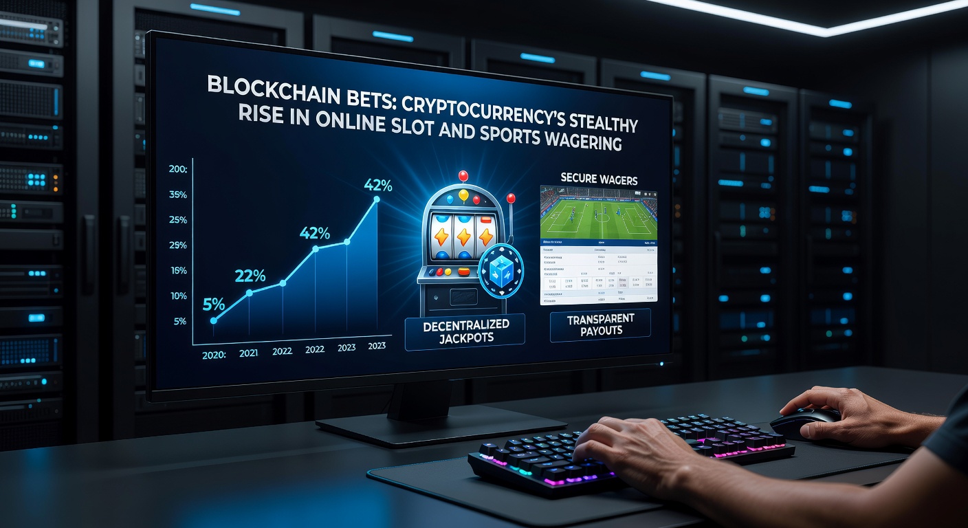 Animated graphic of cryptocurrency transactions flowing into a sports betting interface with slot symbols in the background, highlighting blockchain's dual role in gambling
