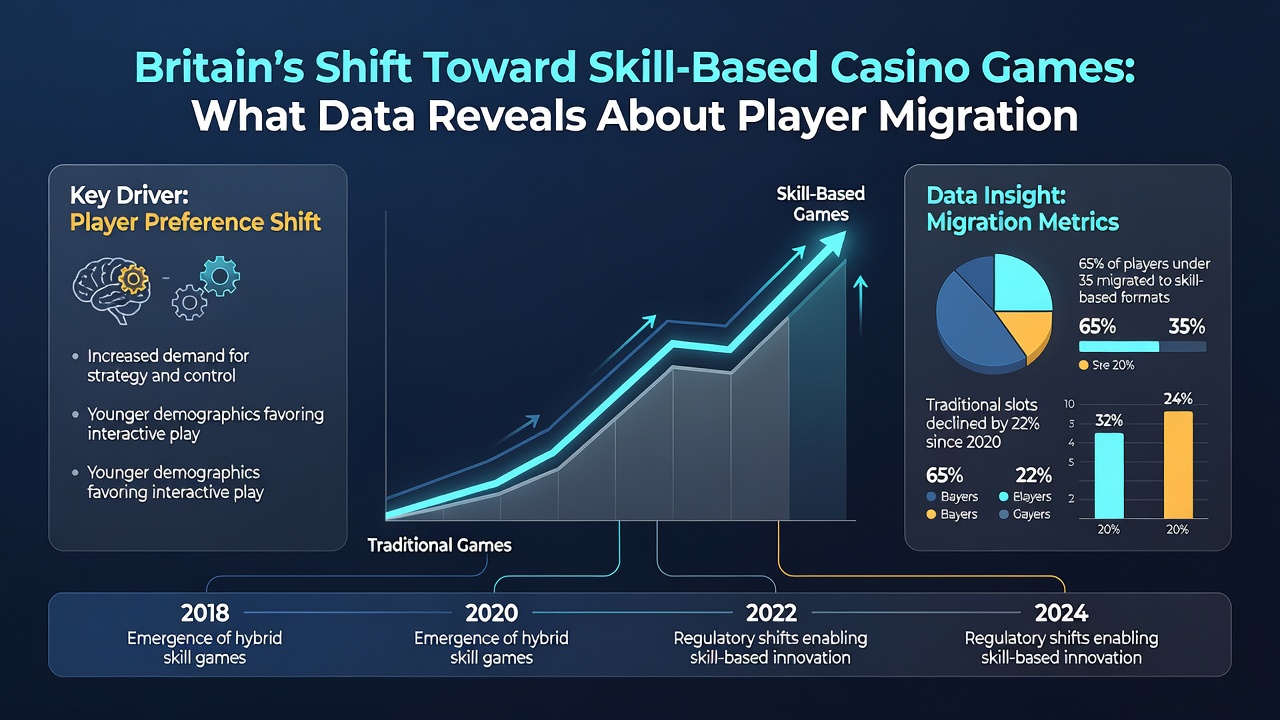 Data visualization charts showing player migration trends from slots to skill-based casino games in Britain