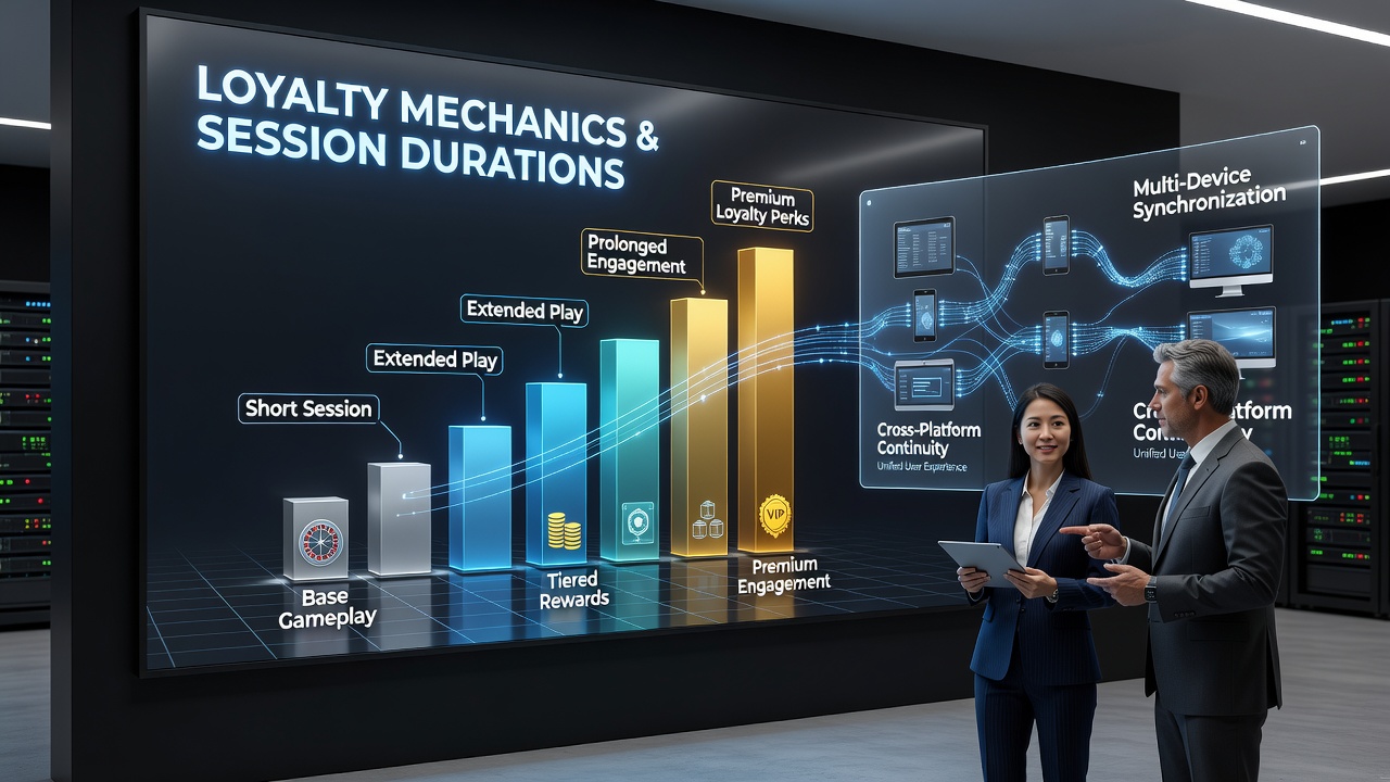 Analytics dashboard displaying session length data and loyalty point accumulation across multiple devices