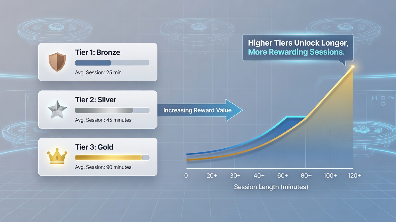 Analytics dashboard displaying player session lengths segmented by loyalty tier levels