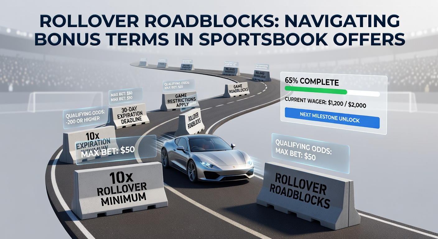 Infographic showing step-by-step calculation of rollover requirements with real sportsbook examples